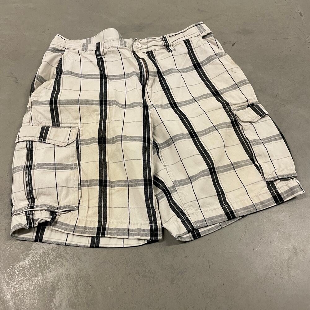 Y2K distressed plaid falls creek cargo board shorts 36